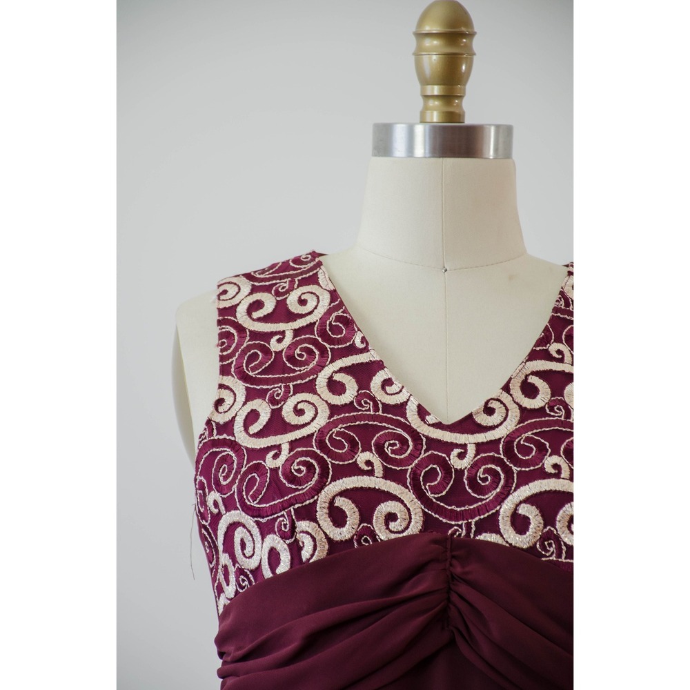 90s y2k vintage dark red‎ burgundy gold embroidered bridesmaid dress gown - Picture 3 of 9